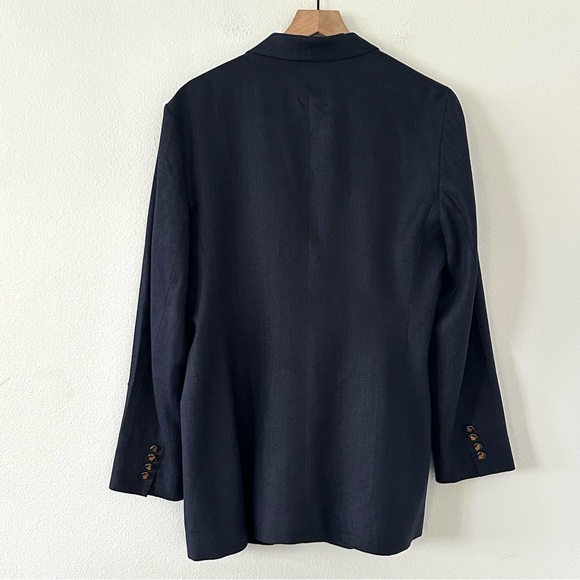 Lauren Ralph Lauren Linen Blazer Sz 12 Navy Double Breasted Crest Buttons Preppy - Picture 9 of 16